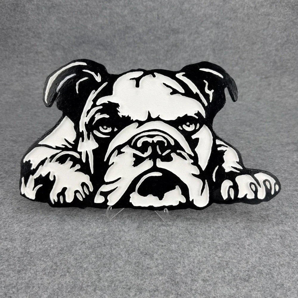 Handmade 3D Bulldog Wall Art Black White PVC Cutout Dog Decor 12